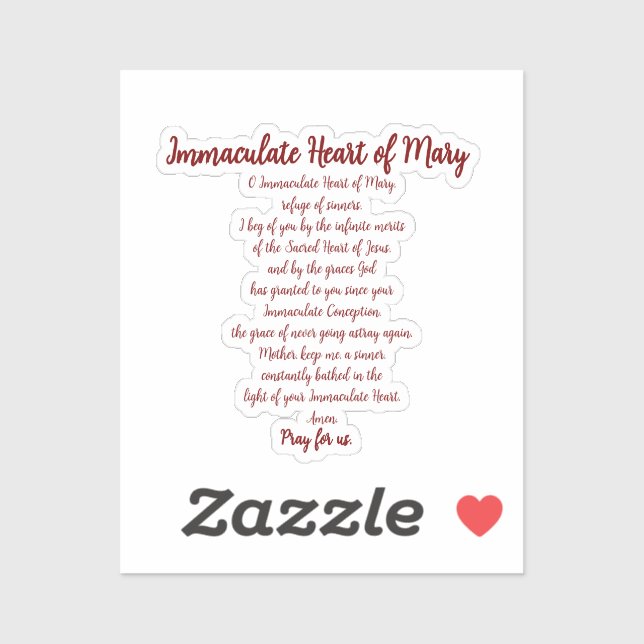 Immaculate Heart Prayer Vinyl Sticker (Sheet)