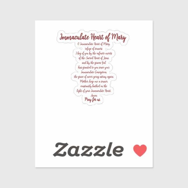 Immaculate Heart Prayer Vinyl Sticker (Sheet)