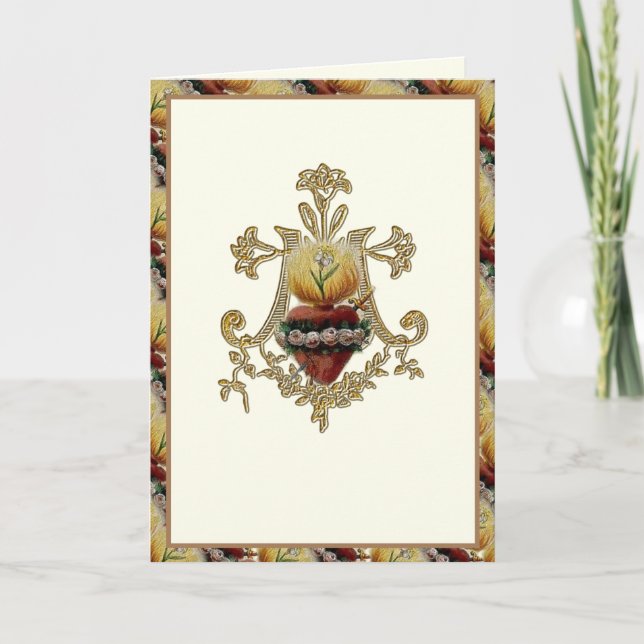 Immaculate Heart Virgin Mary Floral Monogram  Card (Front)