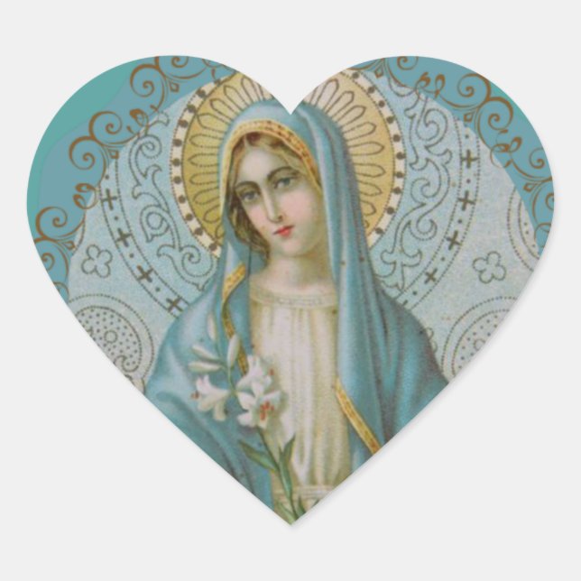 Immaculate Virgin Mary Decorative Heart Sticker (Front)