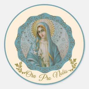 Immaculate Virgin Mary Vintage Lily Latin Classic Round Sticker