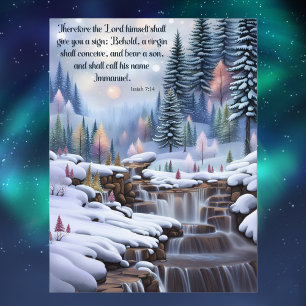 Immanuel Bible Verse Winter Woodlands Waterfalls  Holiday Postcard