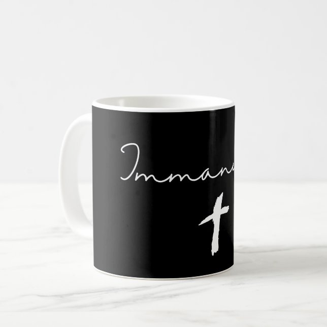 Immanuel Christmas Script with Cross Coffee Mug (Front Left)