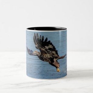 Immature Bald Eagle dropping a fish Two-Tone Coffee Mug