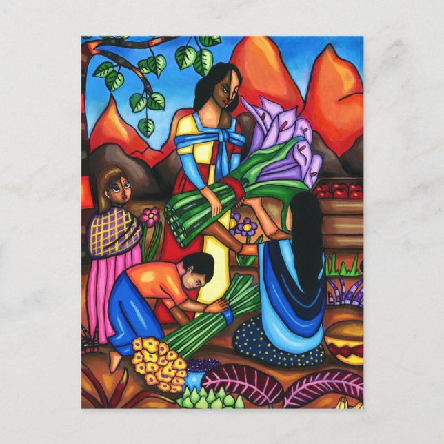 Immigrant Farmers Colorful Abstract Original art Postcard (Front)