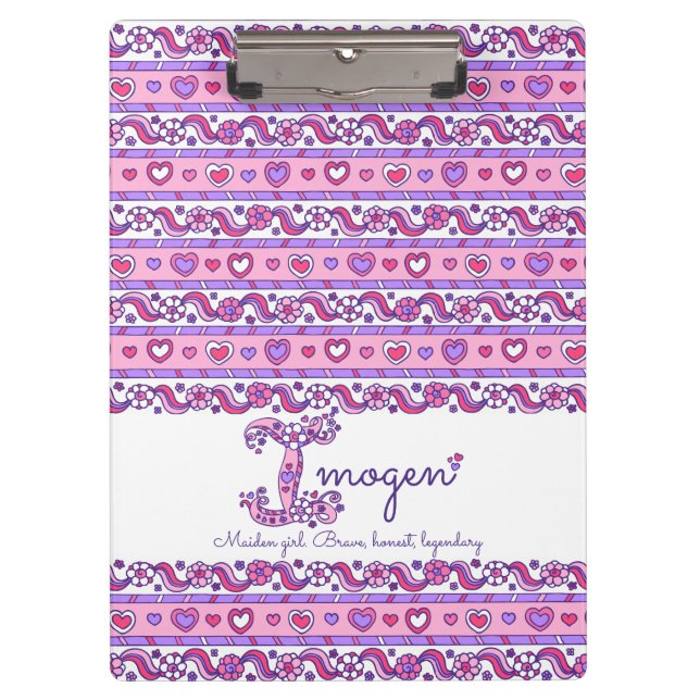 Imogen name meaning hearts letter I clipboard (Front)