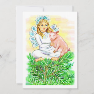 Imogene Christmas Angel Piglet JL Biel Holiday Card