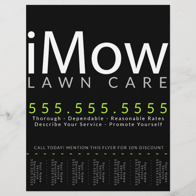 iMow. Lawn Care Landscaping Tearsheet Ad Flyer (Front)