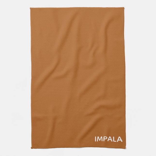 Impala brown colour name tea towel (Vertical)