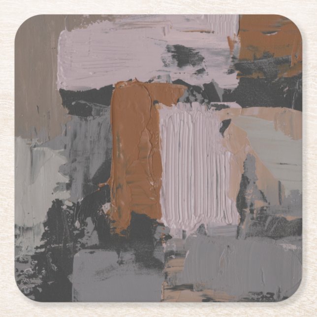 Impasto Abstract I Square Paper Coaster (Front)