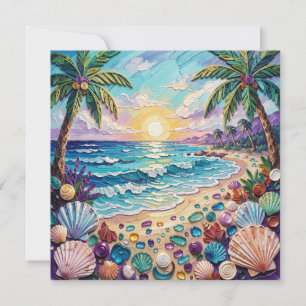 Impasto Beach and Sea Glass Sunset and Palm Trees