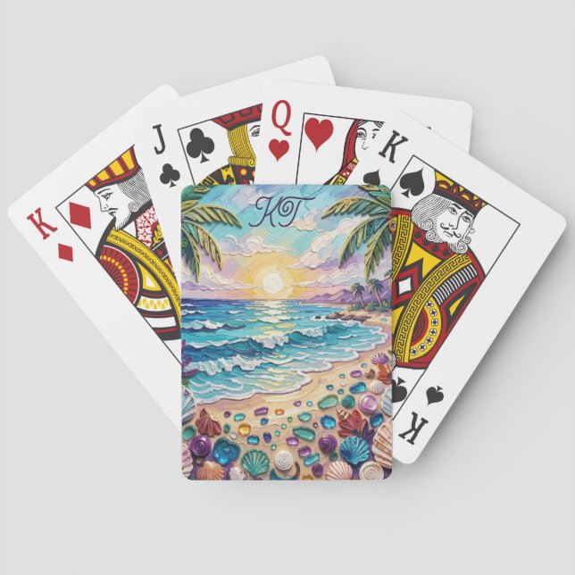 Impasto Beach and Sea Glass Sunset and Sunrise Playing Cards (Back)