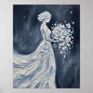 Impasto Blue Celestial Bride Silhouette Poster