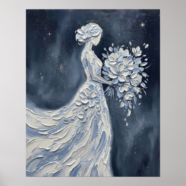 Impasto Blue Celestial Bride Silhouette Poster (Front)