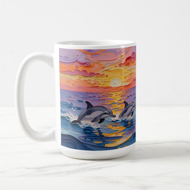 Impasto Dolphins and Ocean Waves   Coffee Mug (Left)