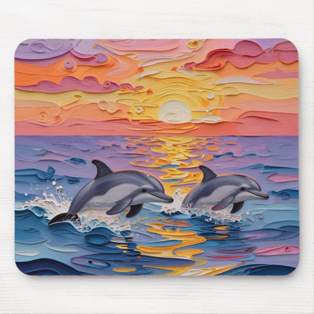 Impasto Dolphins and Ocean Waves   Mouse Pad (Front)