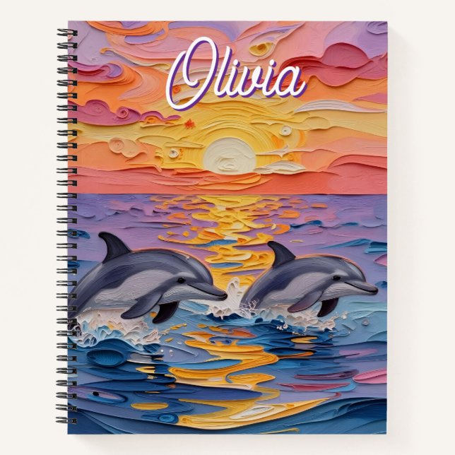 Impasto Dolphins and Ocean Waves   Notebook (Front)