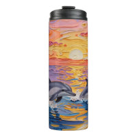 Impasto Dolphins and Ocean Waves  