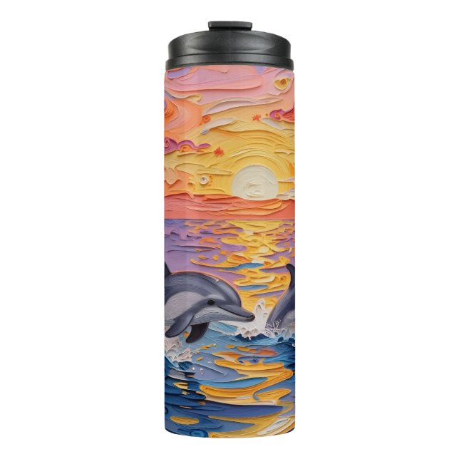 Impasto Dolphins and Ocean Waves   Thermal Tumbler (Front)