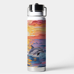 Impasto Dolphins and Ocean Waves   Water Bottle
