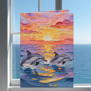 Impasto Dolphins & Ocean Waves   Thinking of You Card