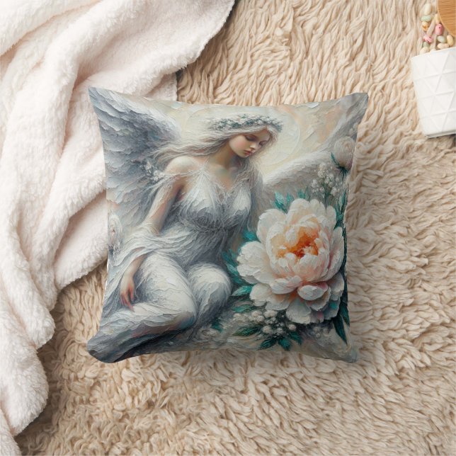 Impasto Faux Relief Angel Art Throw Pillow (Blanket)