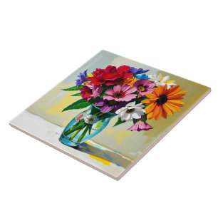 Impasto Floral Art Ceramic Tile
