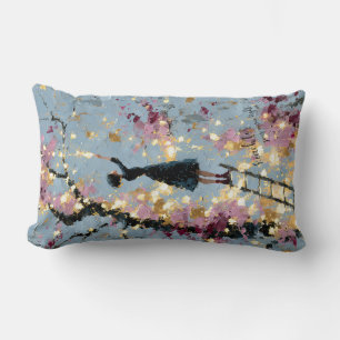 Impasto Floral Girl Reaching for Light Inspiration Lumbar Cushion