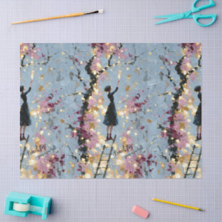 Impasto Floral Girl Reaching for Light Inspiration Tissue Paper