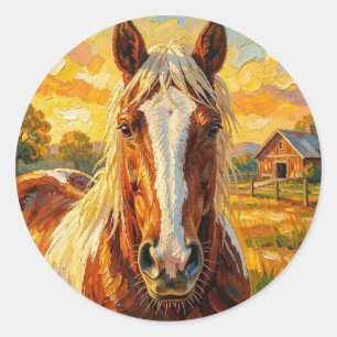 Impasto Horse on a Farm Classic Round Sticker