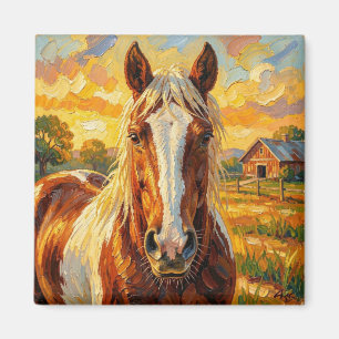 Impasto Horse on a Farm   Magnet