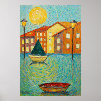 Impasto Impressionistic Water Canal Venice Art Poster