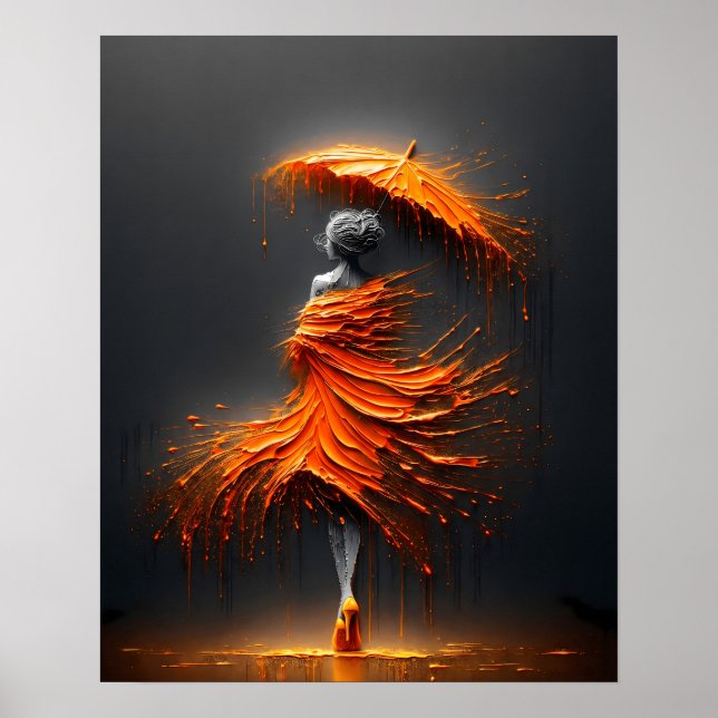 Impasto Orange Umbrella Silhouette Poster (Front)