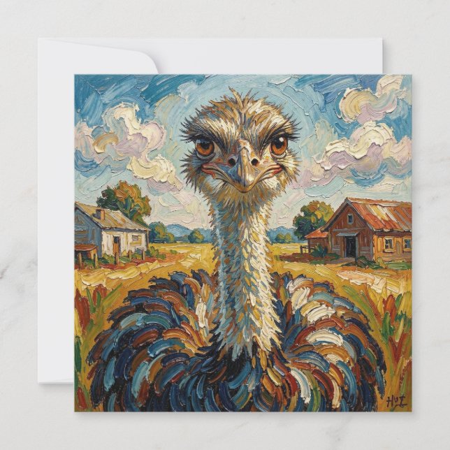 Impasto Ostrich on a Ranch | Blank (Front)