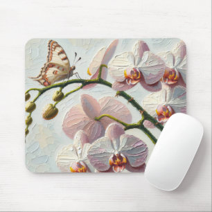 Impasto Paint Butterfly and Orchids Mouse Pad