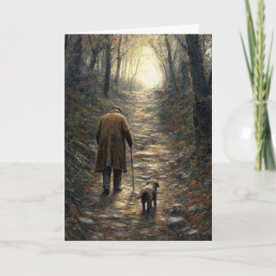 Impasto Painting of Man and His Dog Walking Uphill Card