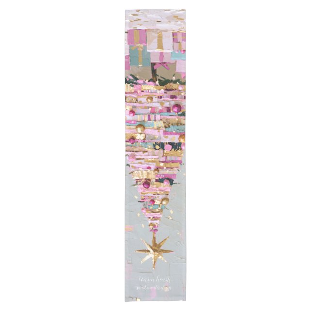Impasto Pink and Gold Christmas Tree Short Table Runner (Front)