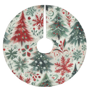 Impasto Red and Green Christmas Motifs Collage Brushed Polyester Tree Skirt