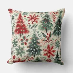 Impasto Red and Green Christmas Motifs Collage Cushion