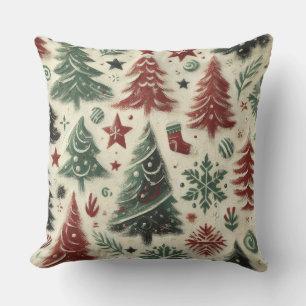 Impasto Red and Green Christmas Motifs Collage Cushion