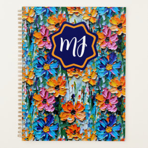 Impasto Style Flowers in a Colorful Monogrammed Planner