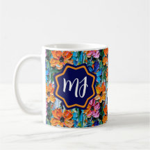 Impasto Style Flowers in a Colourful Monogrammed