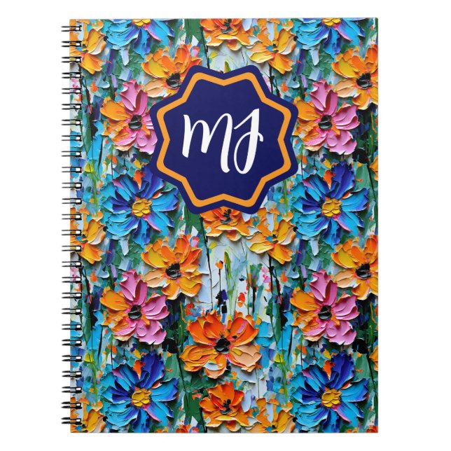 Impasto Style Flowers in a Colourful Monogrammed Notebook (Front)