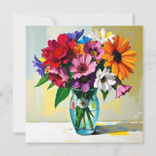 Impasto Style Vase of Colorful Flowers