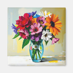Impasto Style Vase of Colorful Flowers Magnet