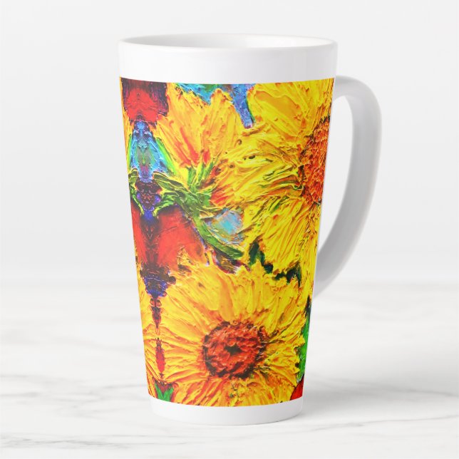 Impasto Sunflowers Latte Mug (Right Angle)