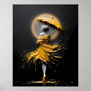 Impasto Yellow Umbrella Silhouette Poster