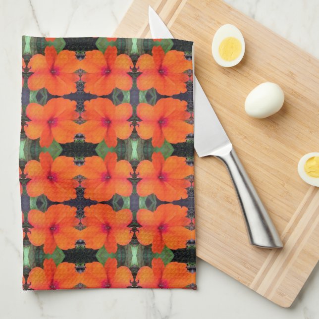 Impatiens Flower Pattern Tea Towel (Quarter Fold)