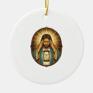 Impatient Jesus Loading Hourglass Slow Internet Te Ceramic Ornament