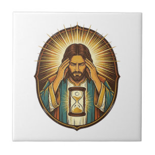 Impatient Jesus Loading Hourglass Slow Internet Te Ceramic Tile